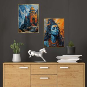 Set of Two Wall Paintings for Wall Dacoration Golden Framed Wall Paintings for Living Room & Bedroom Wall Art for Home Decoration & Office Wall Décor (14x11 inch CH-GD2-7)