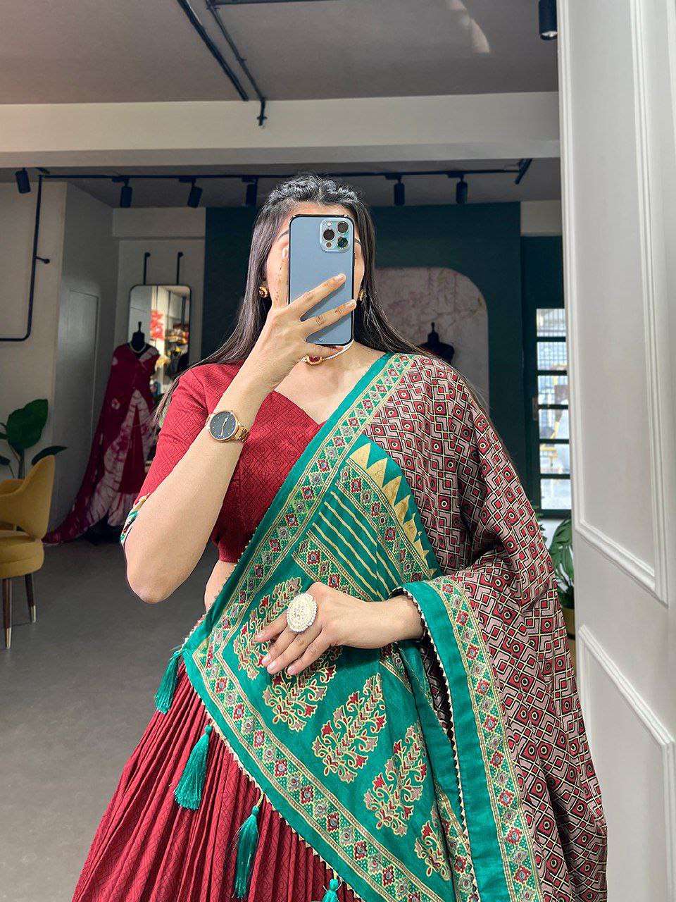 Women's Stitched Ethnic Lehenga Choli with Zari Border and Contrast Dupatta - Image 9